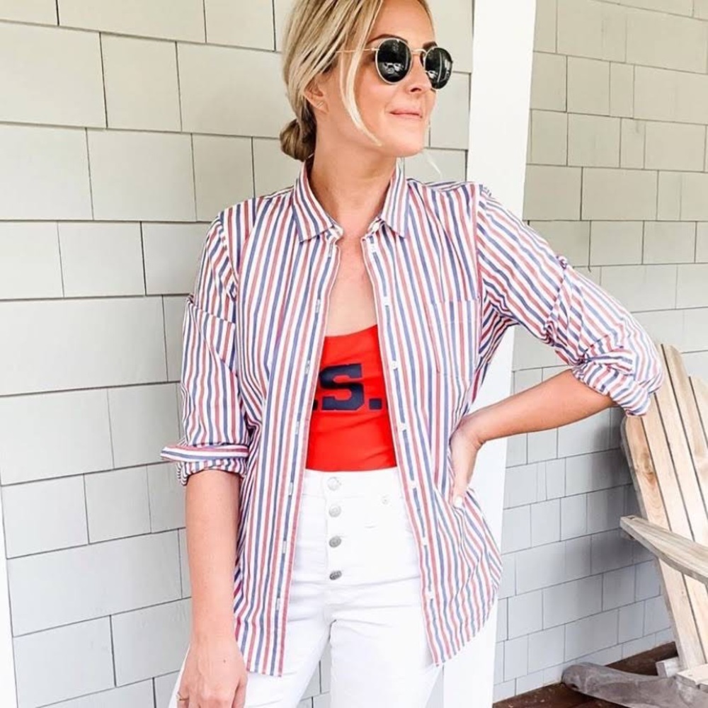 J. Crew Red White and Blue Striped Shirt
